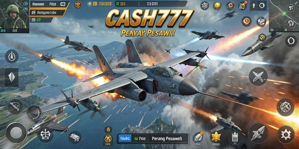 Screenshot utama dari CASH777 menampilkan antarmuka pertempuran yang dinamis.