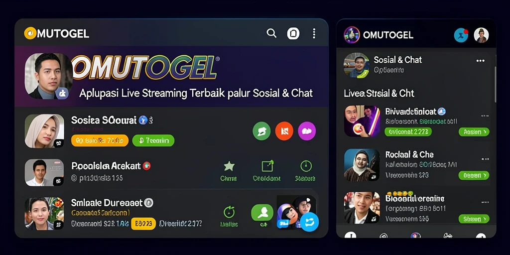 Antarmuka pengguna aplikasi OMUTOGEL yang menarik untuk Live Streaming.