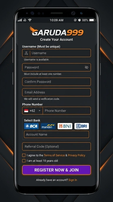 Registrasi Akun Baru garuda999 untuk Pengguna Android